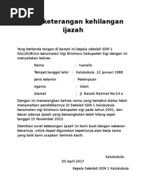 Surat Keterangan Kehilangan Ijazah