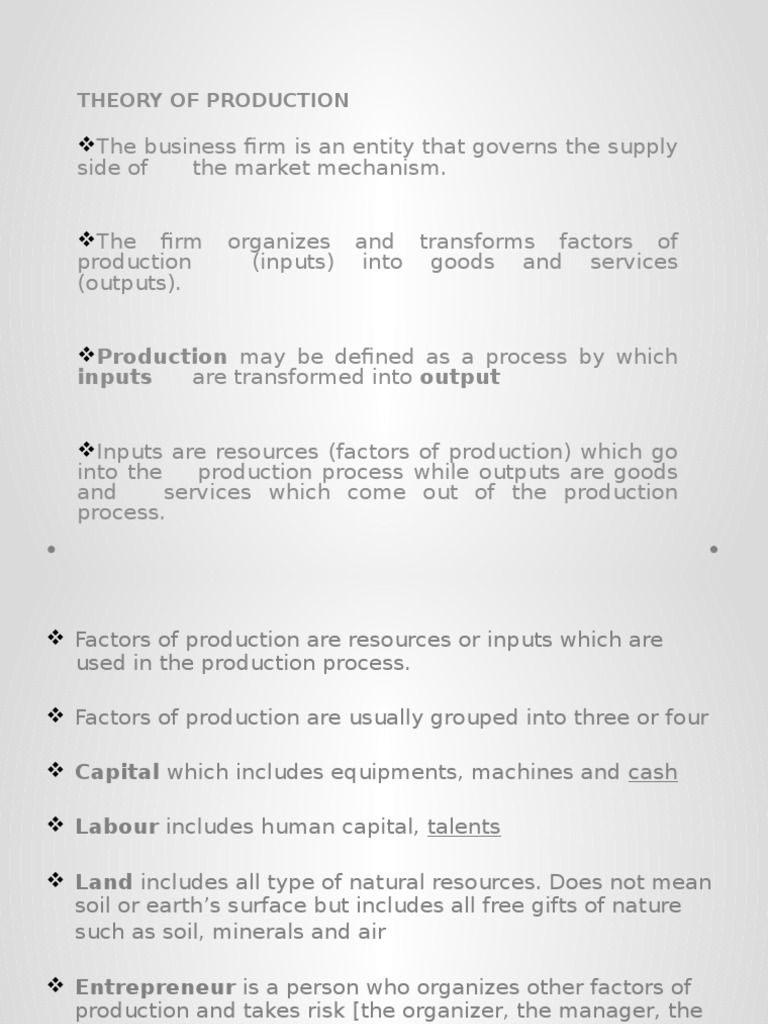 Theory of Production | PDF | Production Function | Factors Of Production