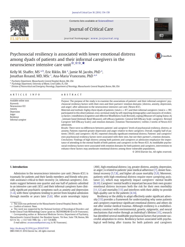 Journal of Critical Care | PDF | Psychological Resilience | Caregiver