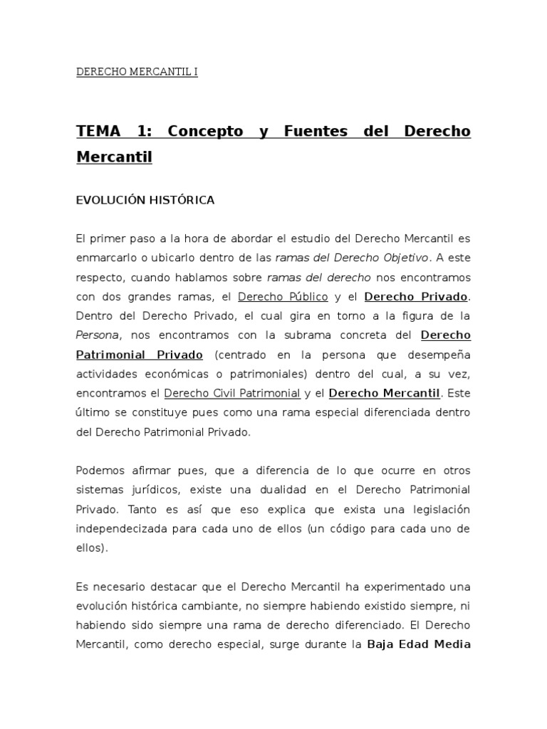 TEMA 1. Conceptos y Fuentes Del Derecho Mercantil | PDF | Fuentes del ...