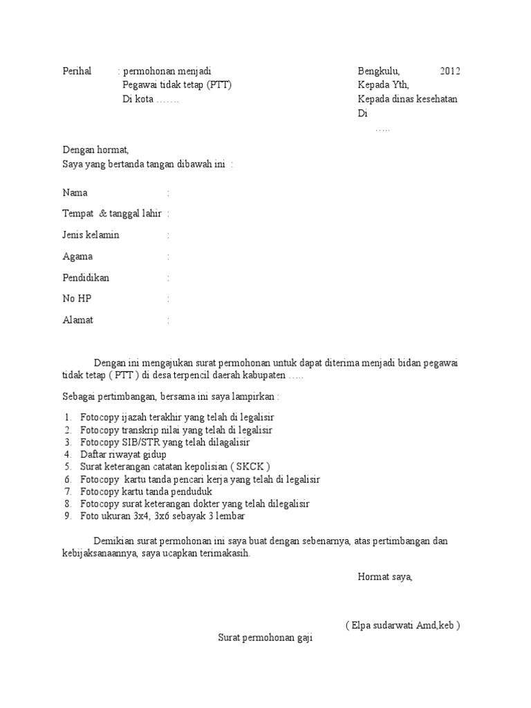 Surat Lamaran Ptt