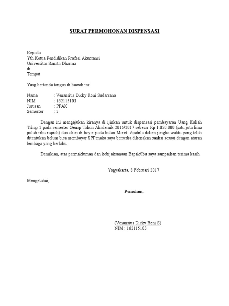 Contoh Surat Dispensasi Organisasi Suratmenyuratnet