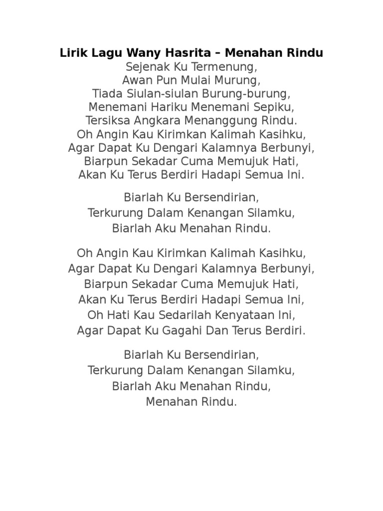 menahan rindu wany lirik