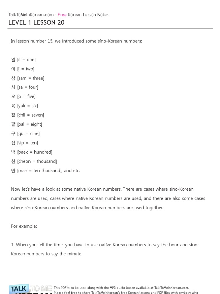 Talk To Me In Korean Level 1 Lesson Pdf