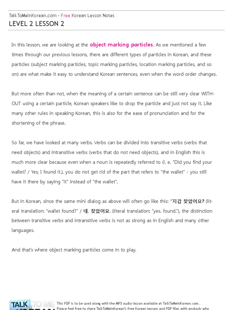 Talk To Me In Korean Level 2 Lesson 2 Pdf