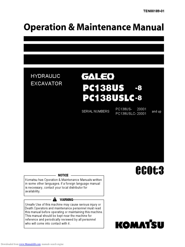 Operation Manual Komatsu Pc138uslc | PDF | Safety | Engines