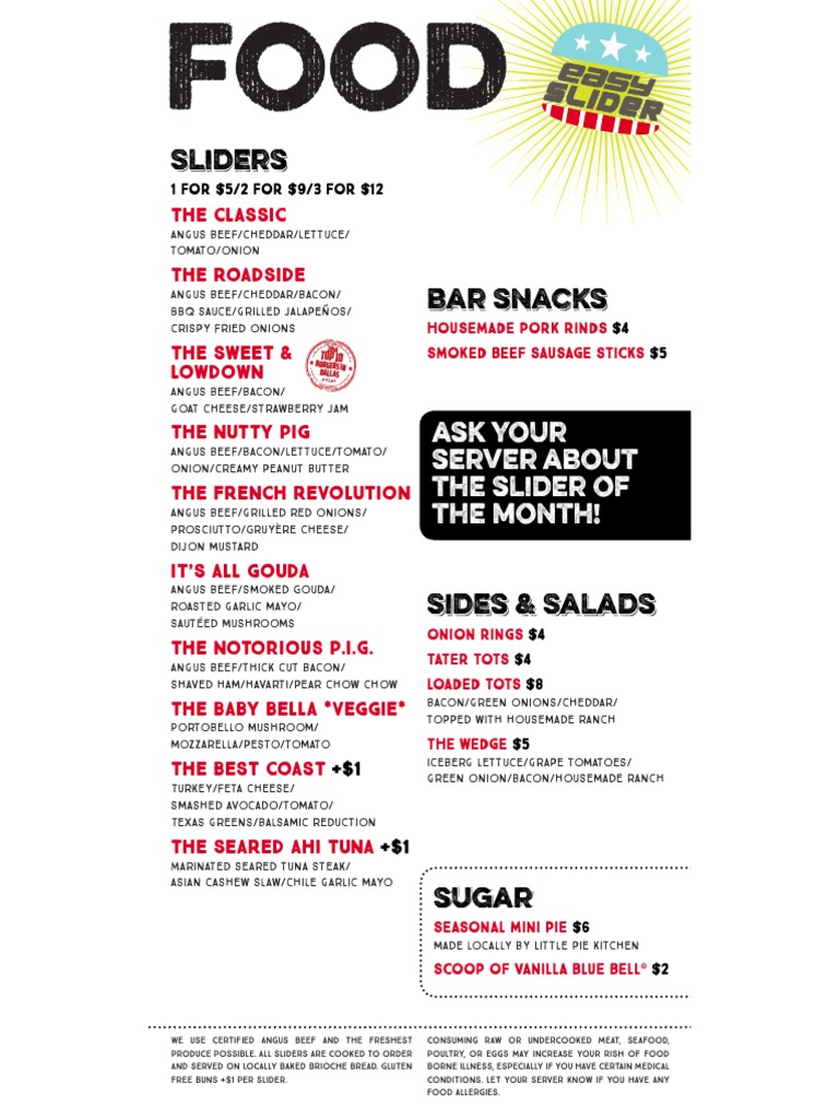 Easy Slider Dallas Menu PDF Hamburgers Bacon
