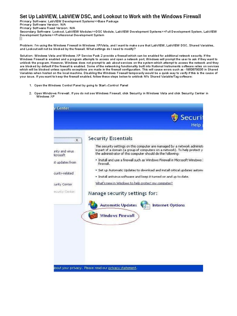 Configurar Firewall para Shared Variables PDF Windows Vista Variable Science)