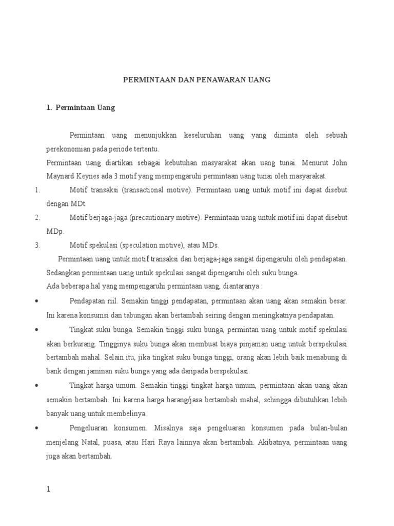 Permintaan Dan Penawaran Uang Pdf