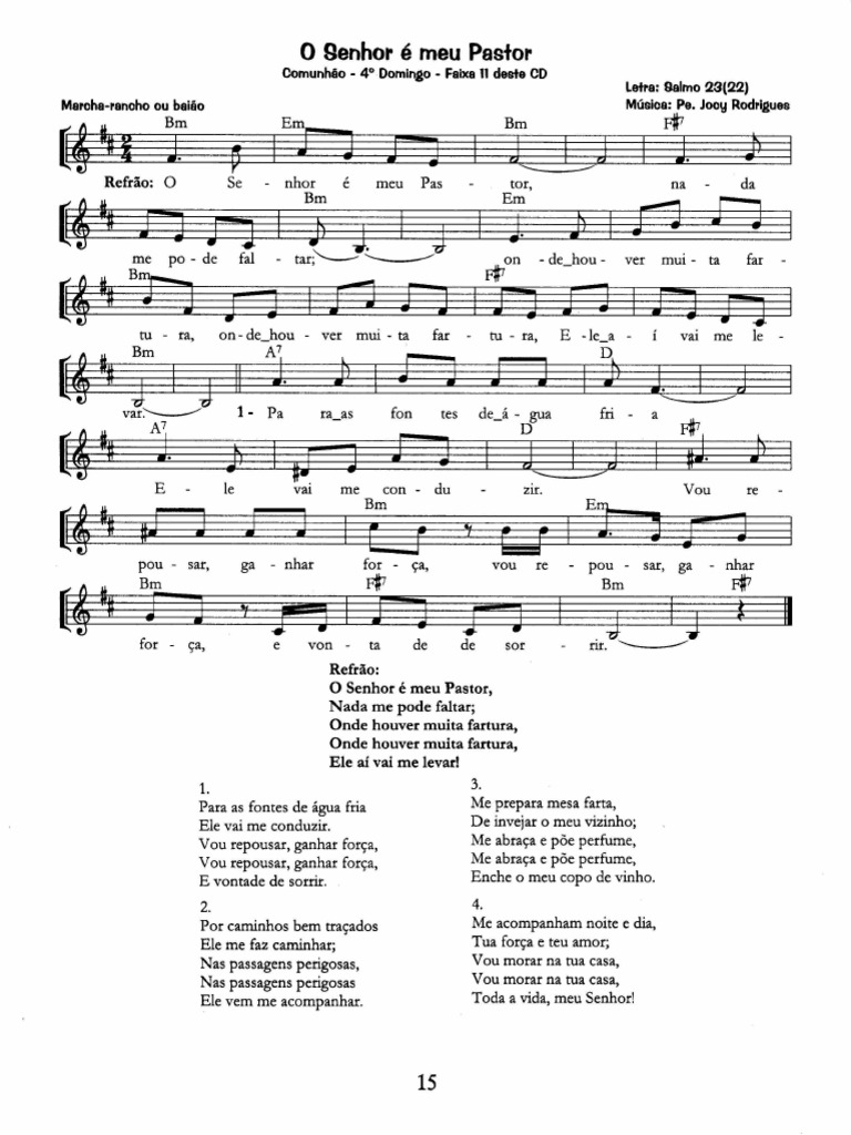 Partitura O Senhor Meu Pastor É