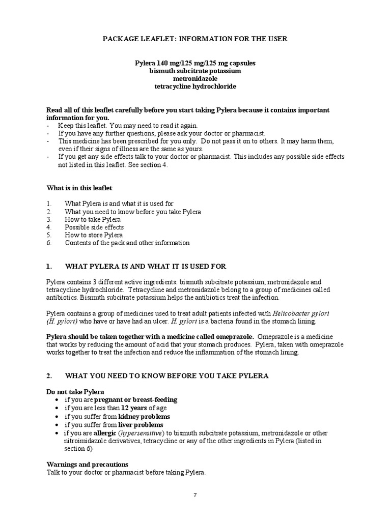 Pylera 140Mg125Mg Capsules PDF Clinical Medicine Medical Specialties