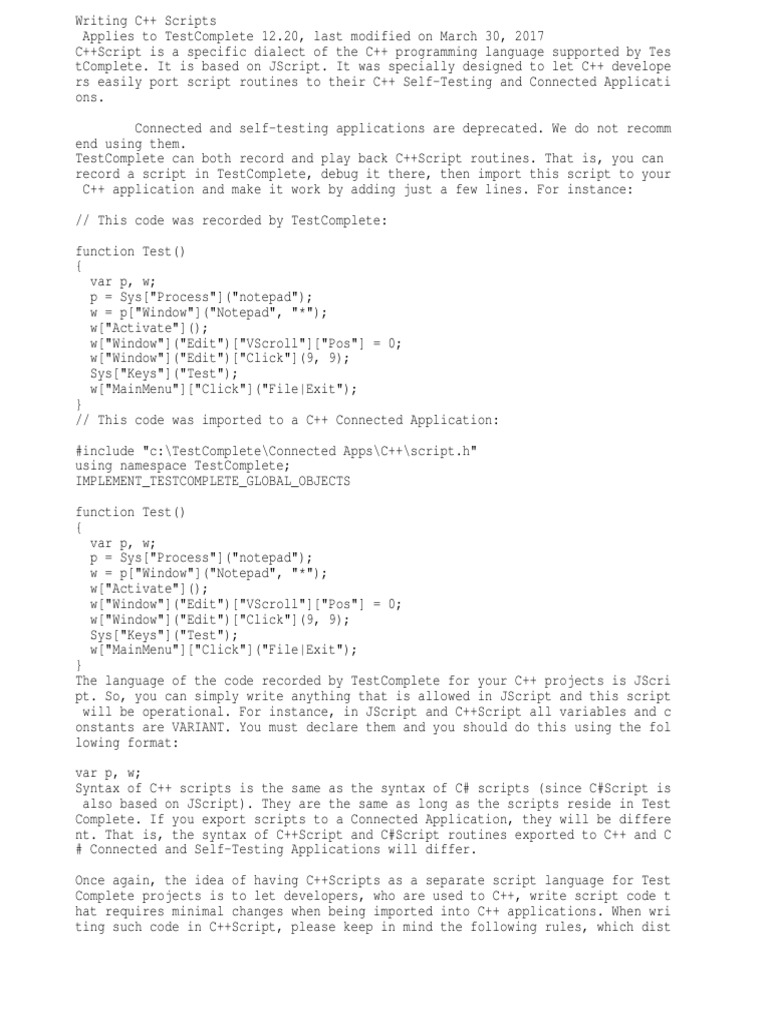 Writing C++ Scripts | Component Object Model | Scripting Language