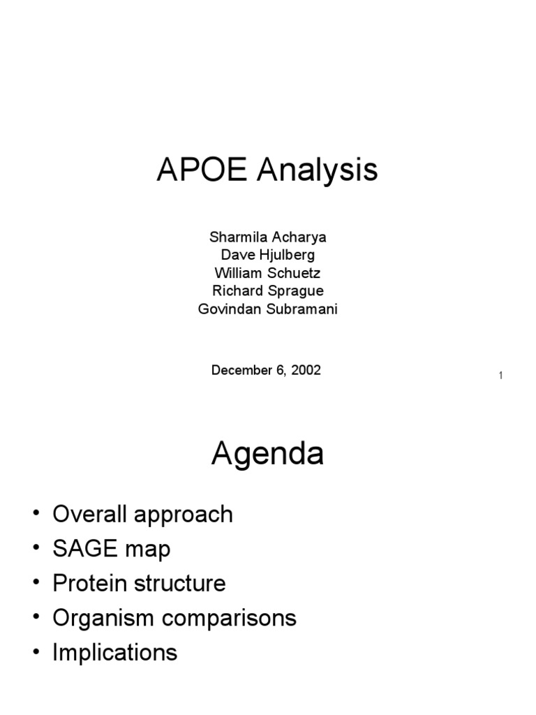 APOE Analysis: Sharmila Acharya Dave Hjulberg William Schuetz Richard ...