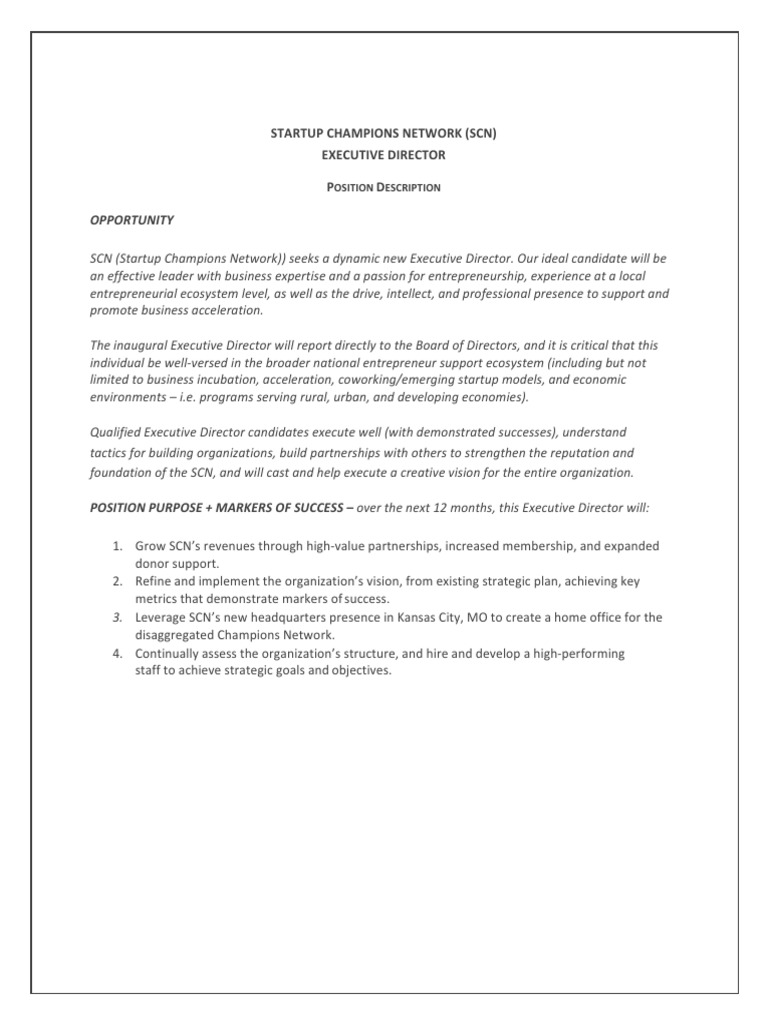 SCN Executive Director Job Description FINAL PDF Business Incubator