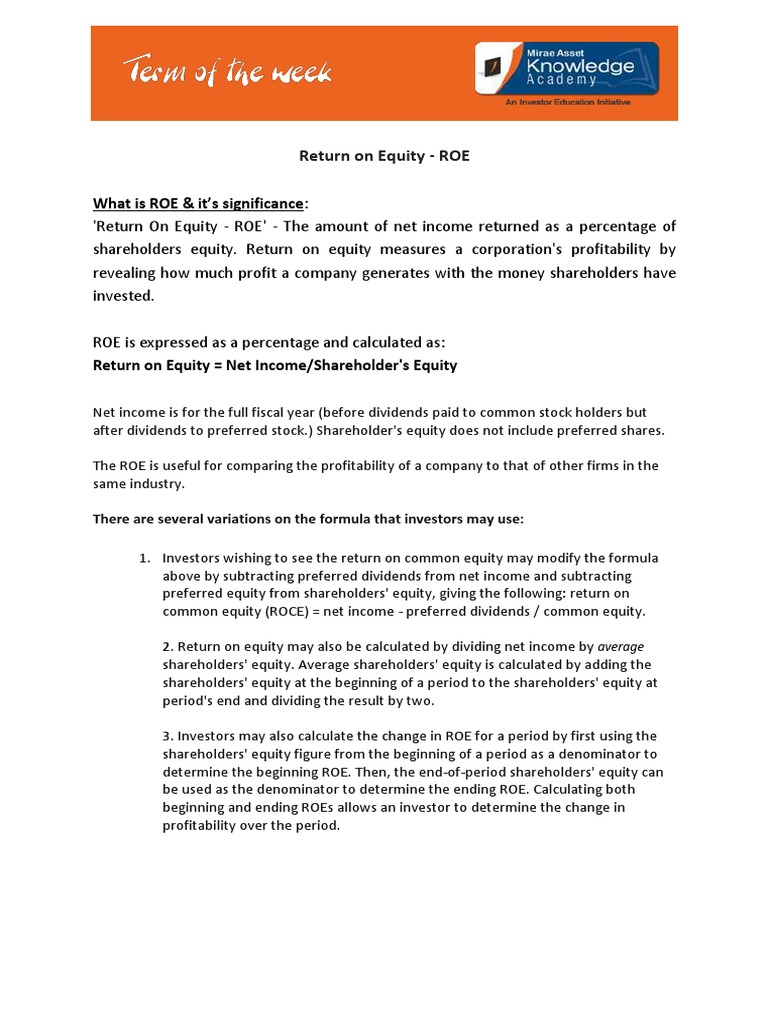 Understanding Return on Equity (ROE) | PDF | Return On Equity | Stocks