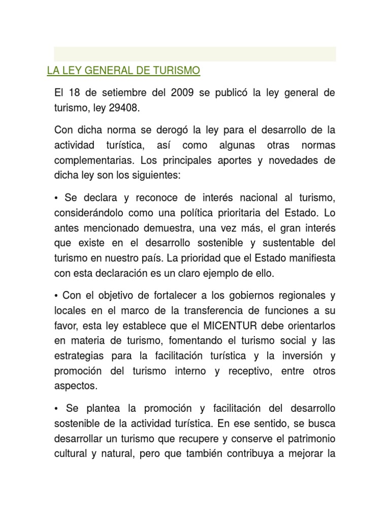 La Ley General De Turismo Pdf Turismo Desarrollo Sostenible