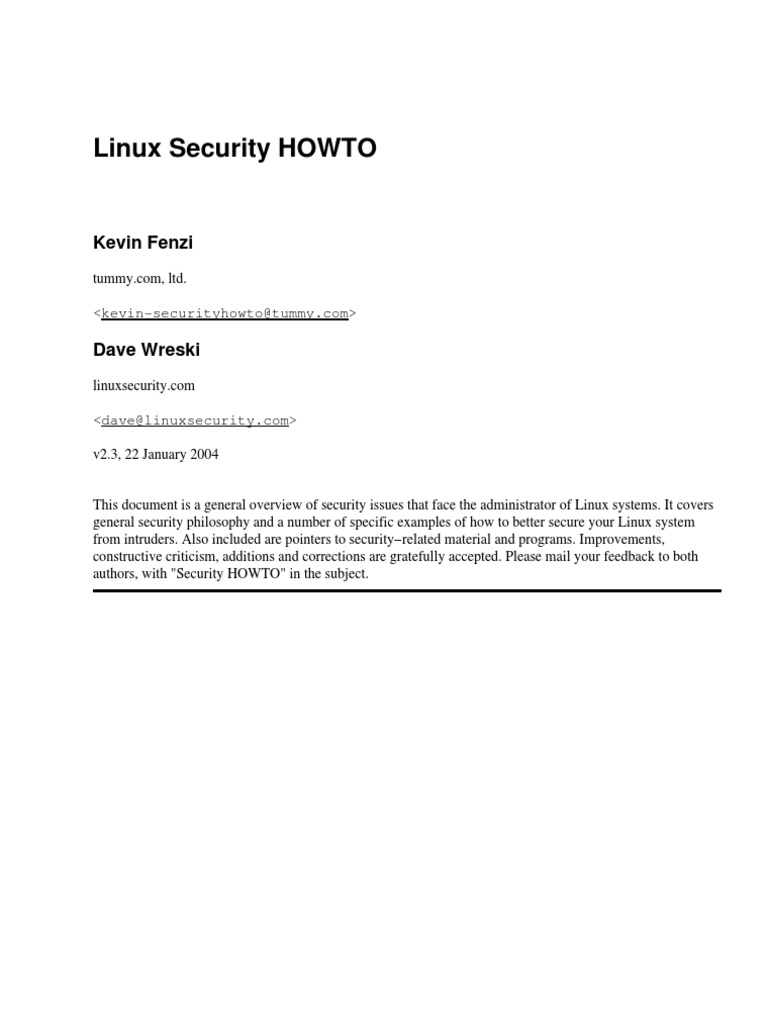 Linux Security HOWTO: Kevin Fenzi | PDF | Bios | Computer Security