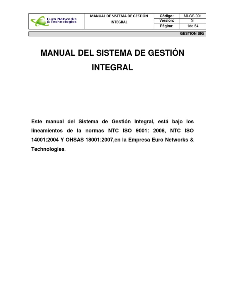 Manual de Sistema de Gestion Integral | PDF | Calidad (comercial ...