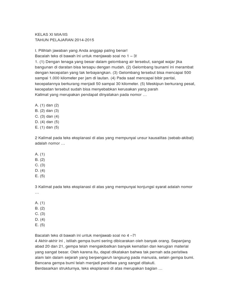 BI - Soal Teks Eksplanasi