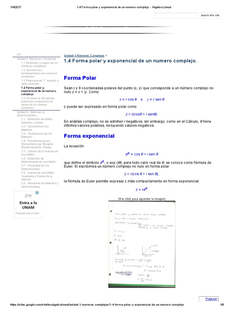 1 4 Forma Polar Y Exponencial De Un Numero Complejo Numero