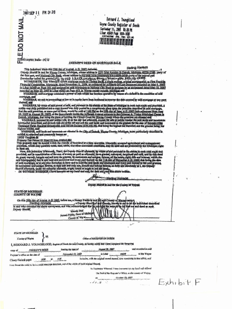 Sheriff Deed Dated August 29, 2007 Document Private Law