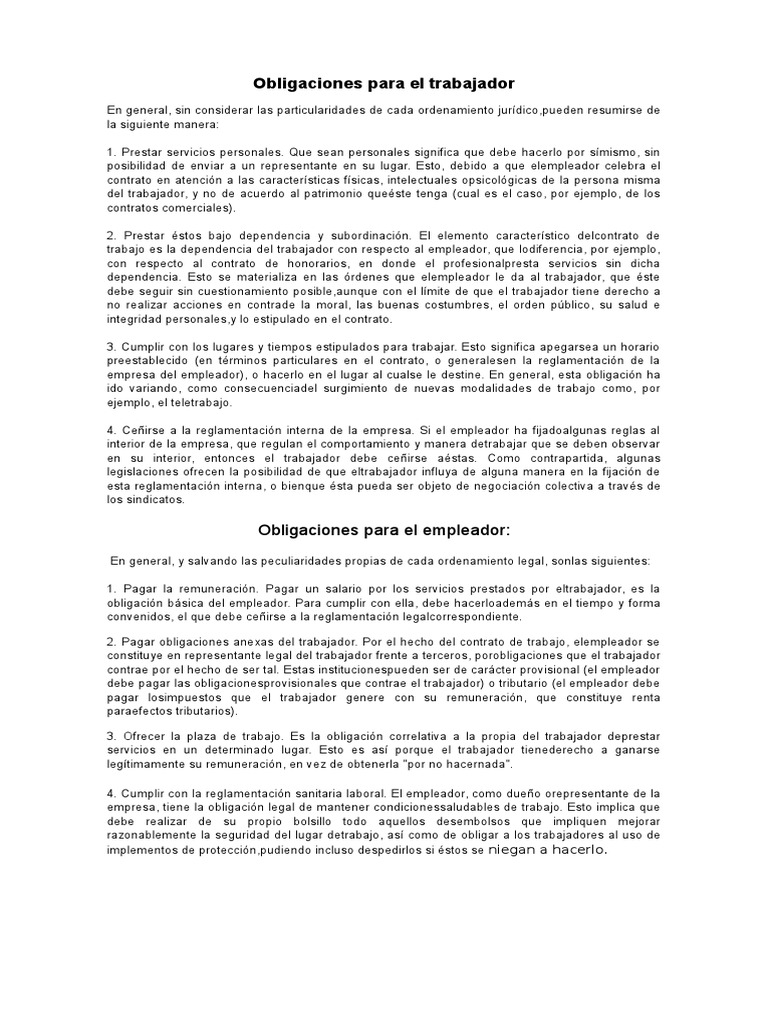 Obligaciones del Trabajador y Empleador | PDF | Derecho laboral | Salario