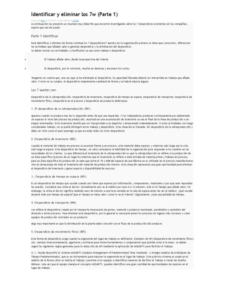 Identificación de los 7 Desperdicios Empresariales | PDF | Calidad ...