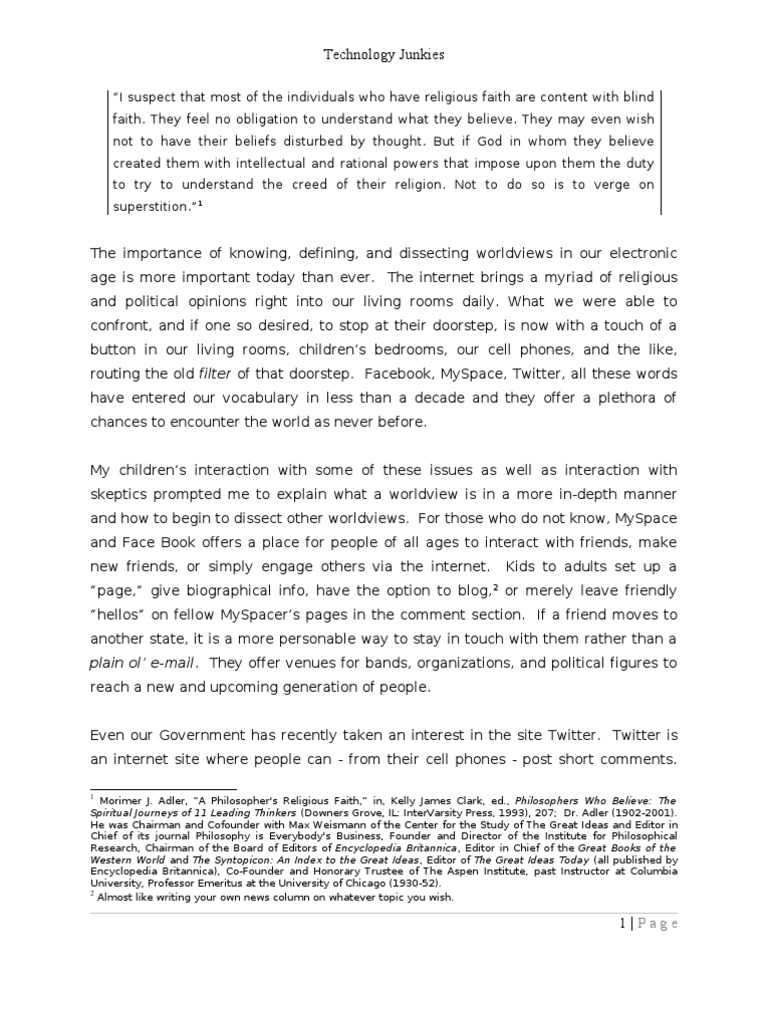 Introduction Technology Junkies PDF Atheism Existence Of God