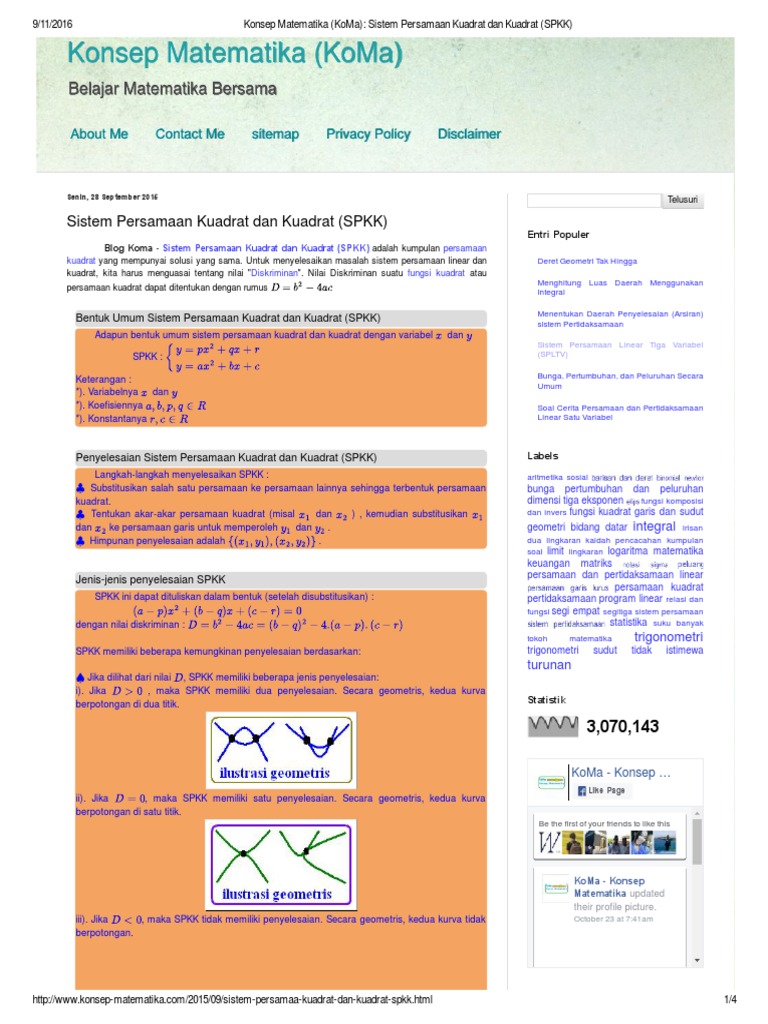 Sistem Persamaan Kuadrat Dan Kuadrat Spkk
