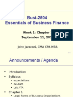 Busi-2504 Essentials of Business Finance: Week 1: Chapter 1 September 11, 2015