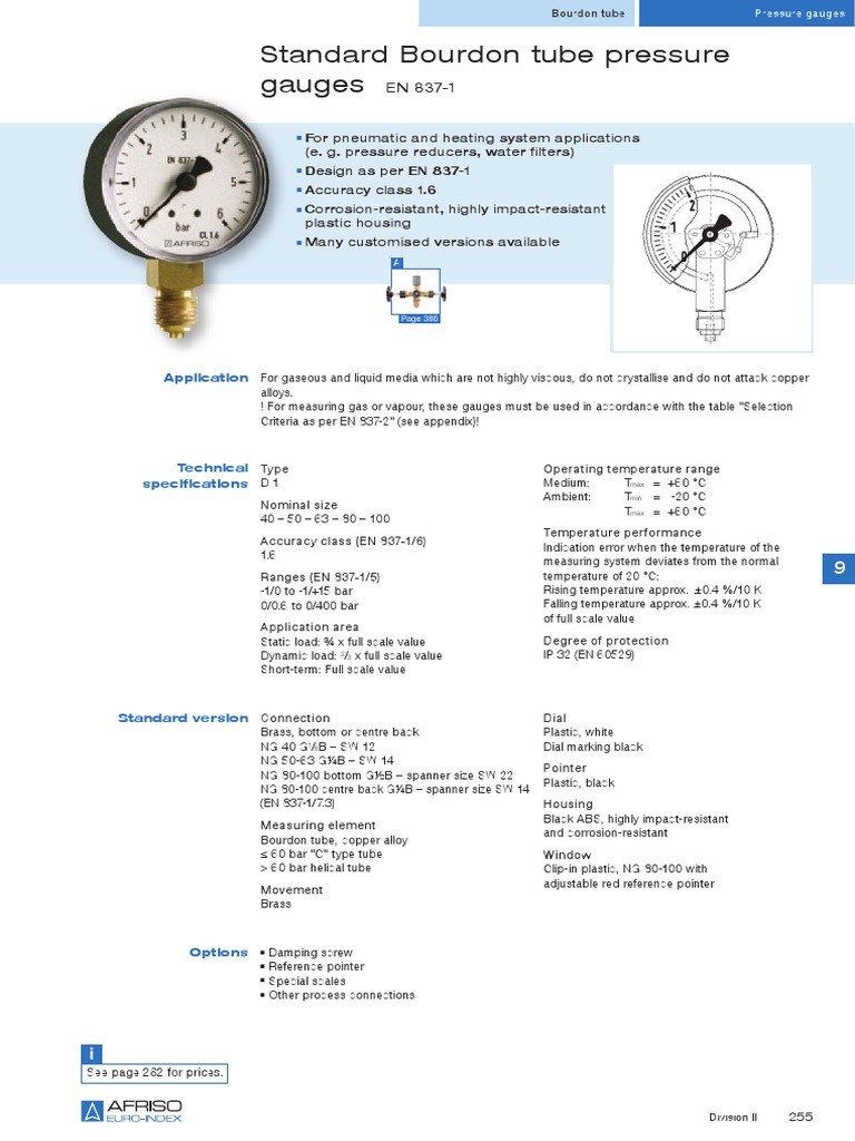 s255 Standard Bourdon Tube Pressure Gauges Pressure Measurement