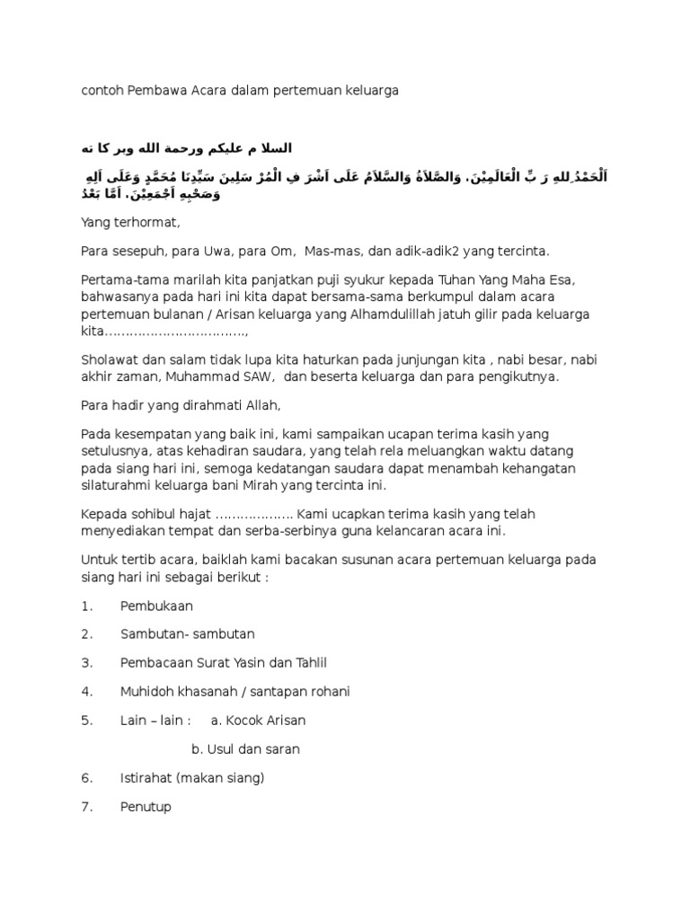 Contoh Pembawa Acara Dalam Pertemuan Keluarga