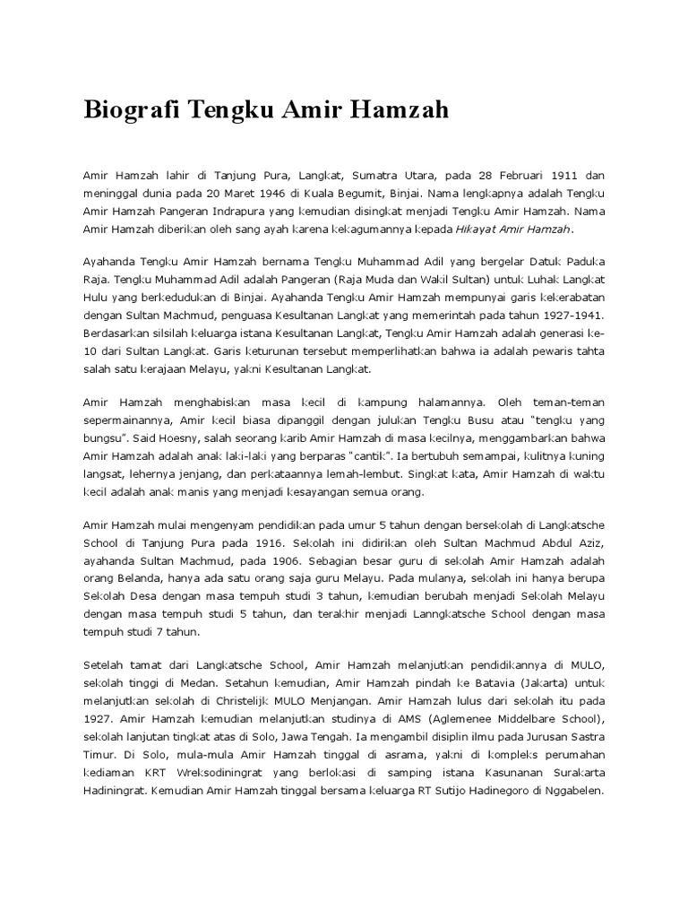 Biografi Tengku Amir Hamzah