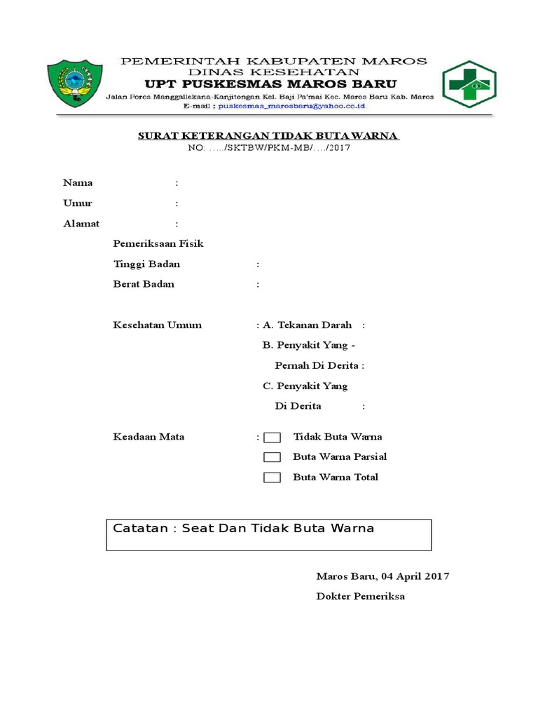 Surat Keterangan Tidak Buta Warna