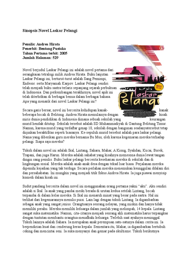 Sinopsis Novel Laskar Pelangi