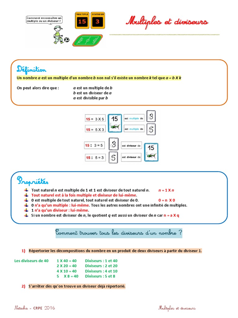 Multiples Cm1 Exercices à Imprimer Multiples Et Diviseurs | PDF | Nombre | Division