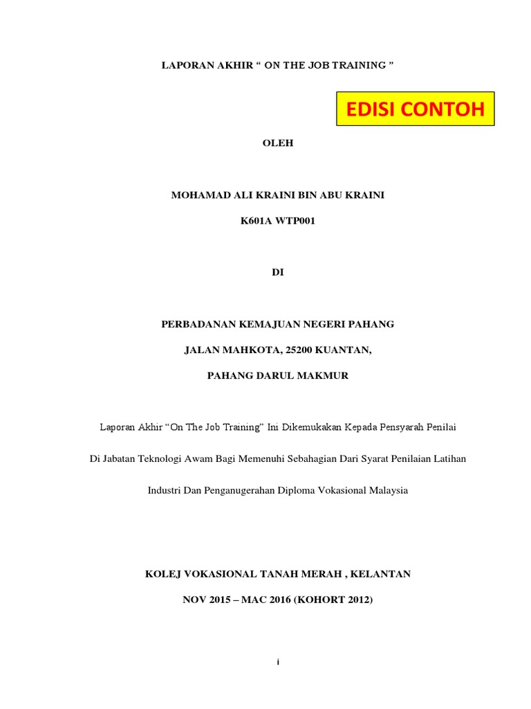 Contoh Muka Hadapan Ojt Kv 2016