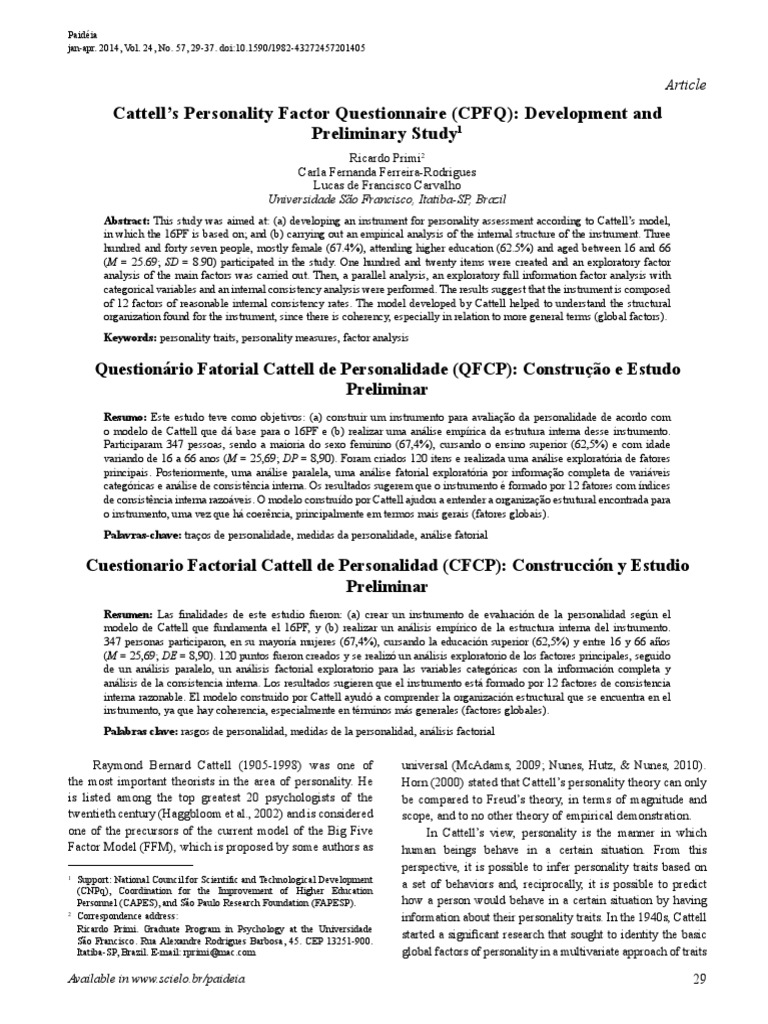 Analysis of the Development and Preliminary Study of Cattell's ...