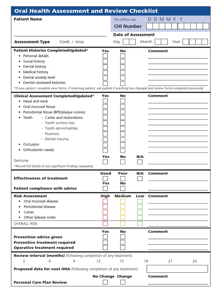 Oral Health Risk Assessment Checklist | PDF | Wellness