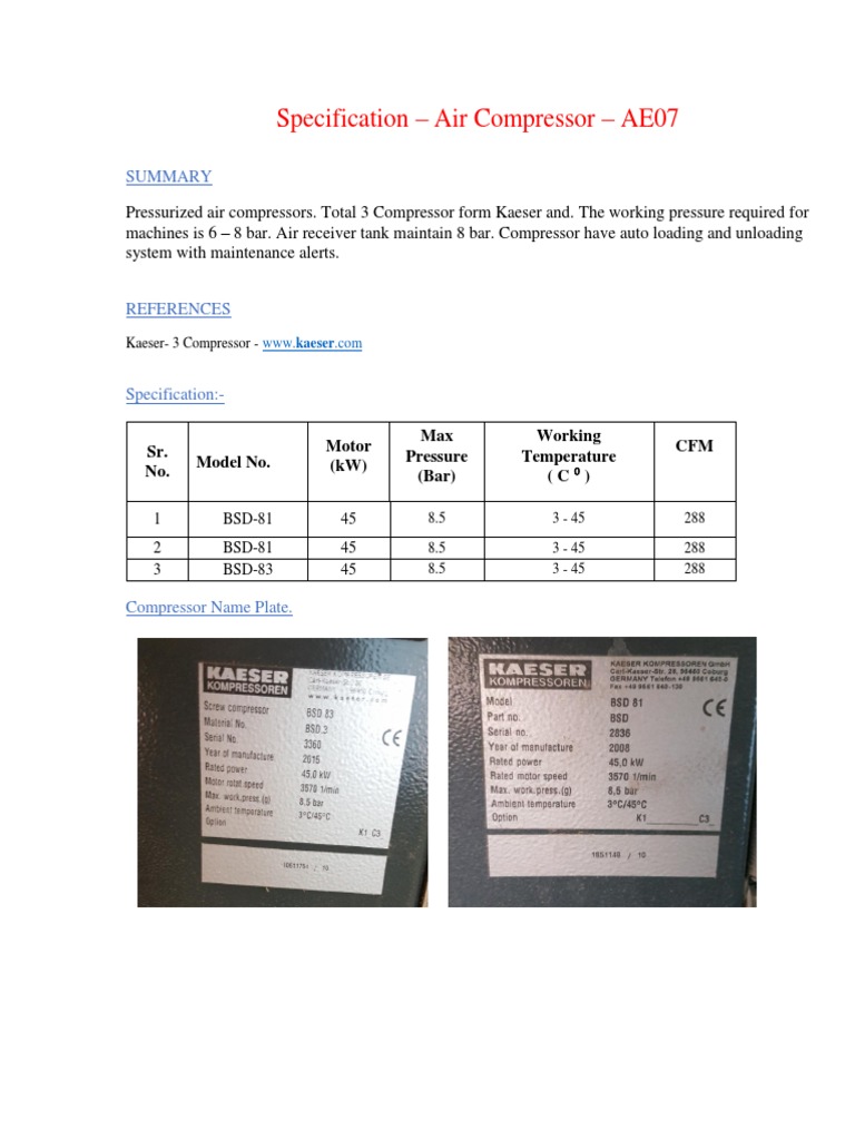 AE07 Compressor Specs PDF