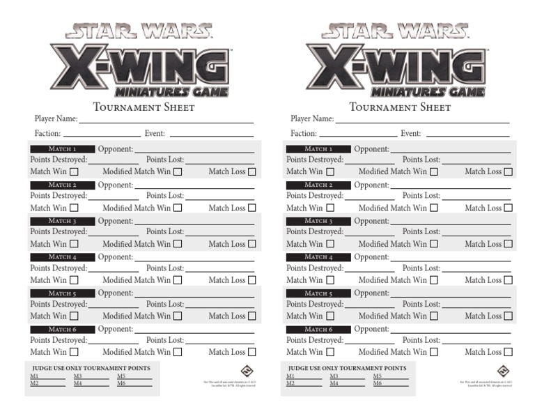 XWing Tournament Scoresheet PDF PDF Leisure