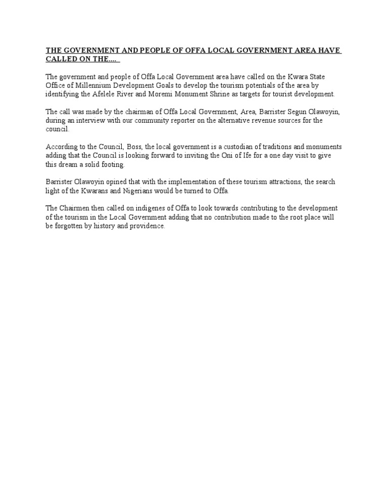 Offa Local Government's Tourism Development Plan | PDF