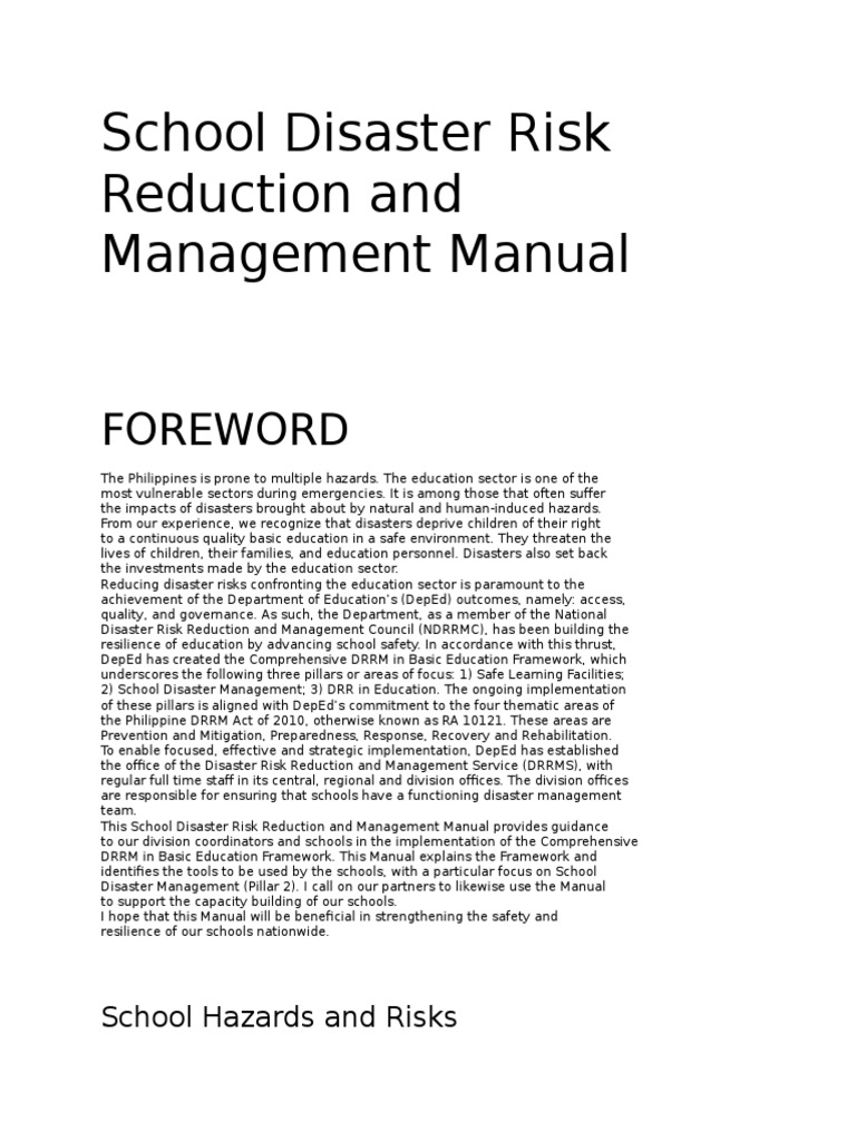 School Disaster Risk Management Manual | PDF | Emergency Management ...