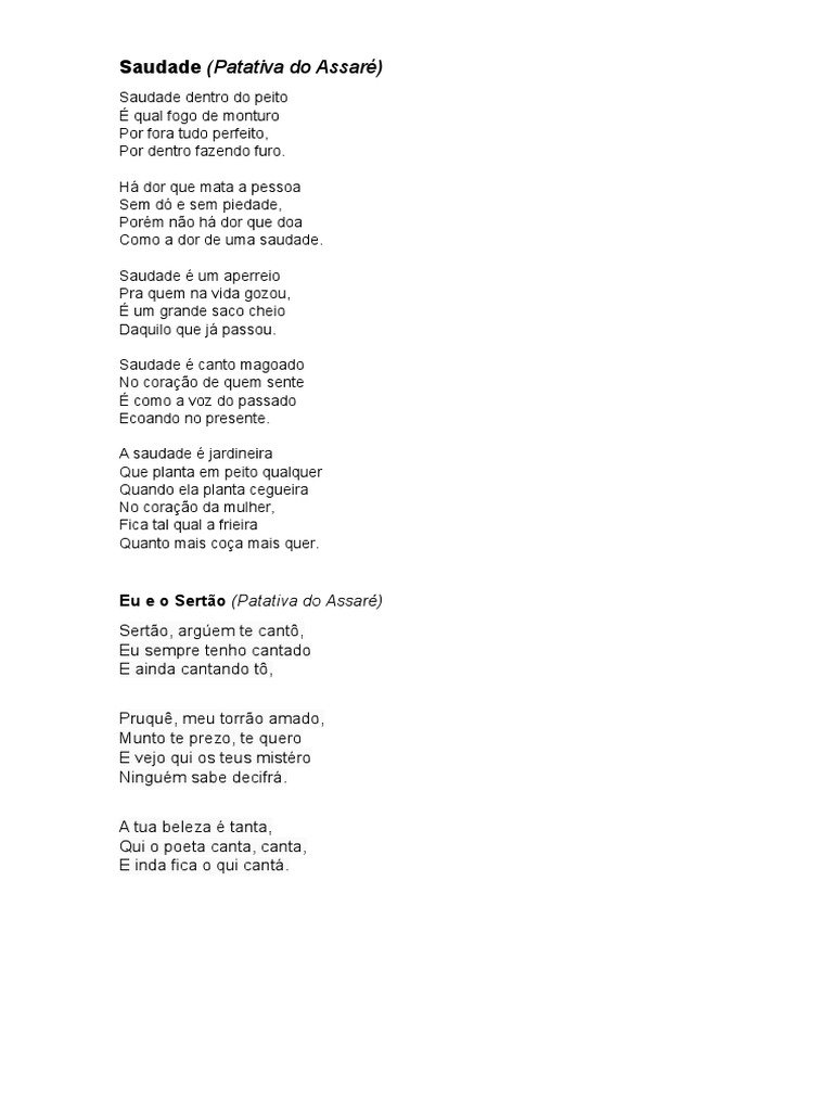 Poemas sobre saudade e o sertão de Patativa do Assaré | PDF
