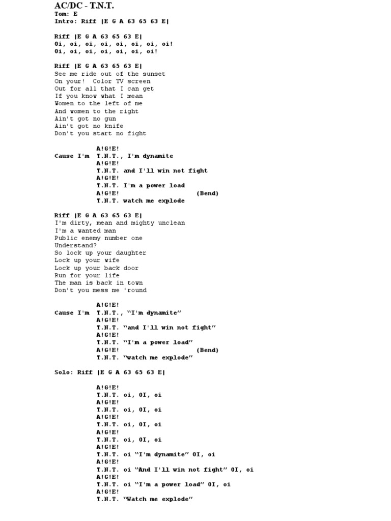 AC/DC - T.N.T. Lyrics and Tracklist