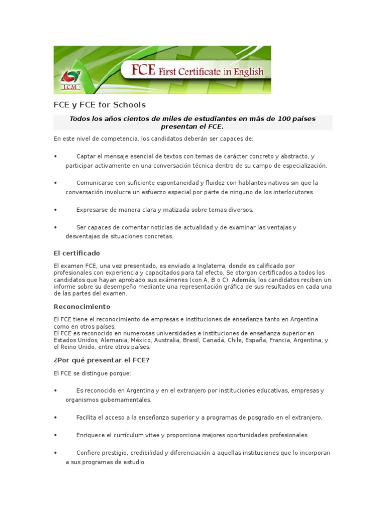 Examen FCE y FCE for Schools | PDF | Educación más alta | Modificación ...