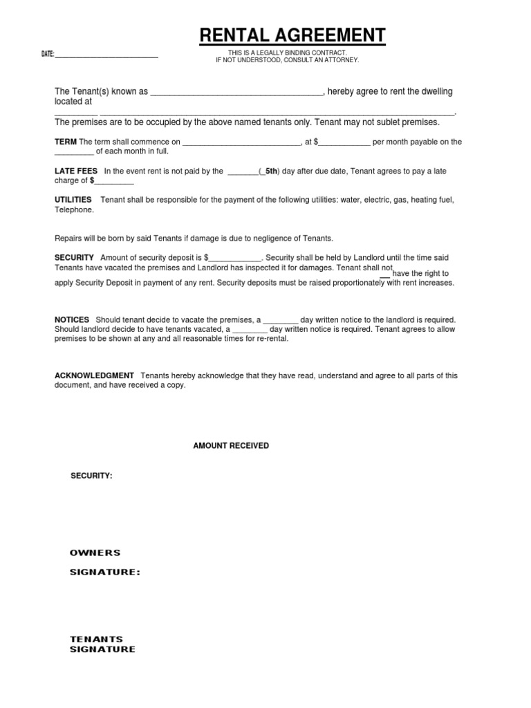 Rental Agreement Template for Tenants | PDF