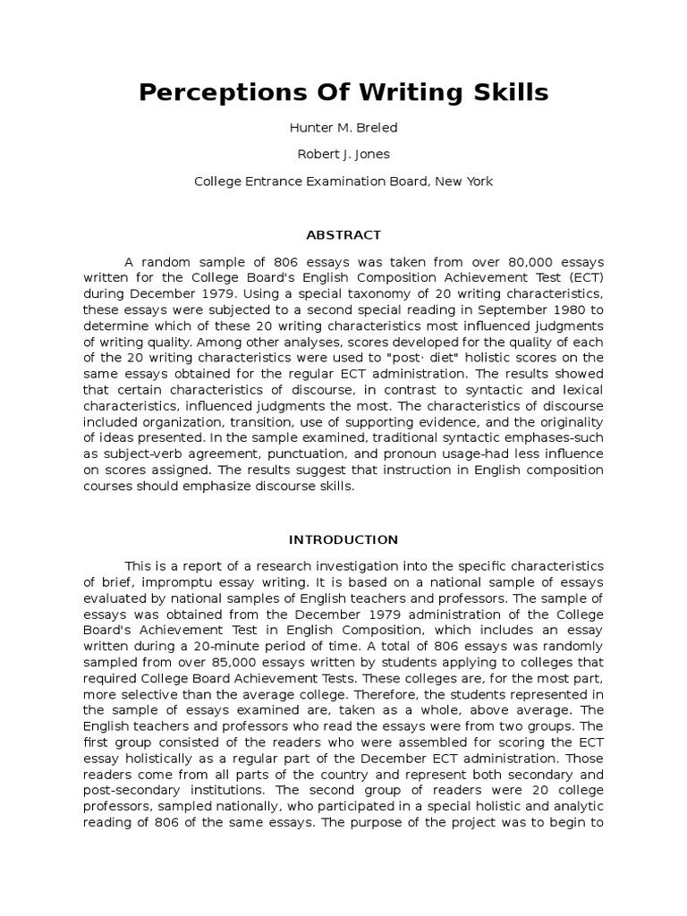 Writing Skills Perception Analysis | PDF | Curriculum | Literacy