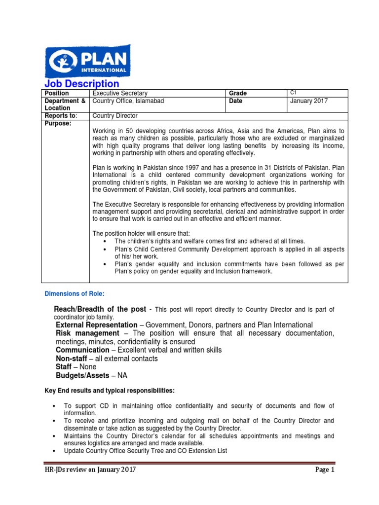Job Description Position Grade Department Location Date Reports To