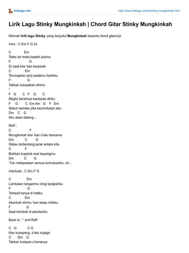 Lirik Lagu Stinky Mungkinkah Chord Gitar Stinky Mungkinkah Pdf